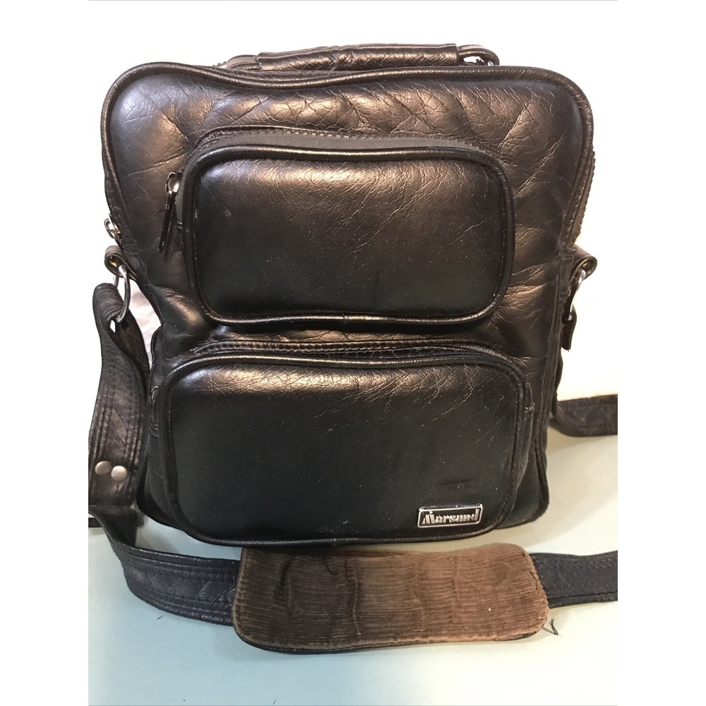Vintage MARSAND Padded Leather Black Camera Case With strap  Made in U.S.A.